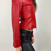 Vintage Red Fitted Leather Jacket (XS)