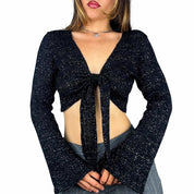 Y2K Shimmer Knit Bell Sleeve Bolero (L)