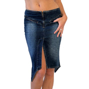 Y2K Asymmetrical Denim Midi Skirt (XS)