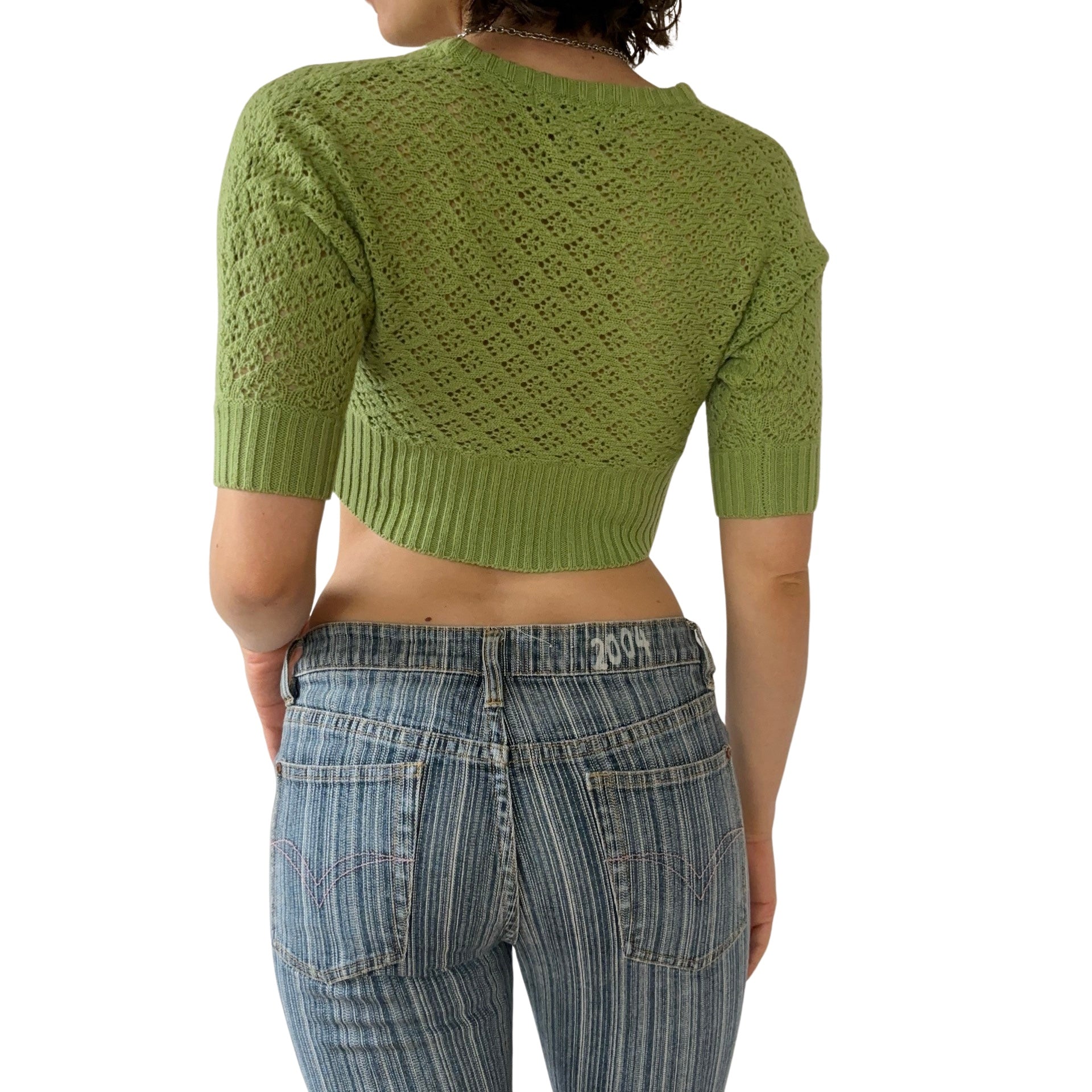 Y2K Pistachio Knit Crop (S)