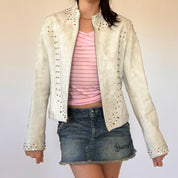 2000s Painted Rose & Studded Leather Jacket (S/M)