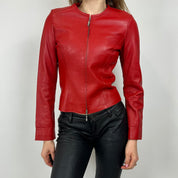 Vintage Red Fitted Leather Jacket (XS)