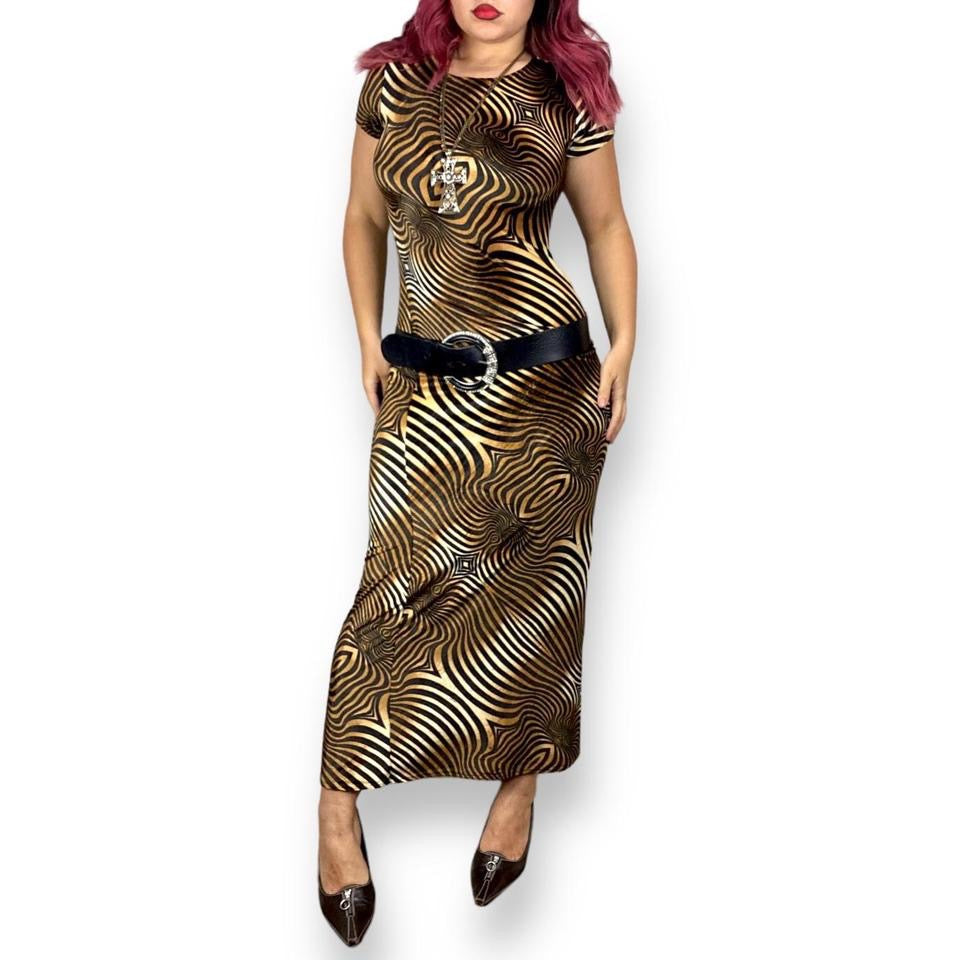 90s Trippy Tiger Maxi Dress (M)