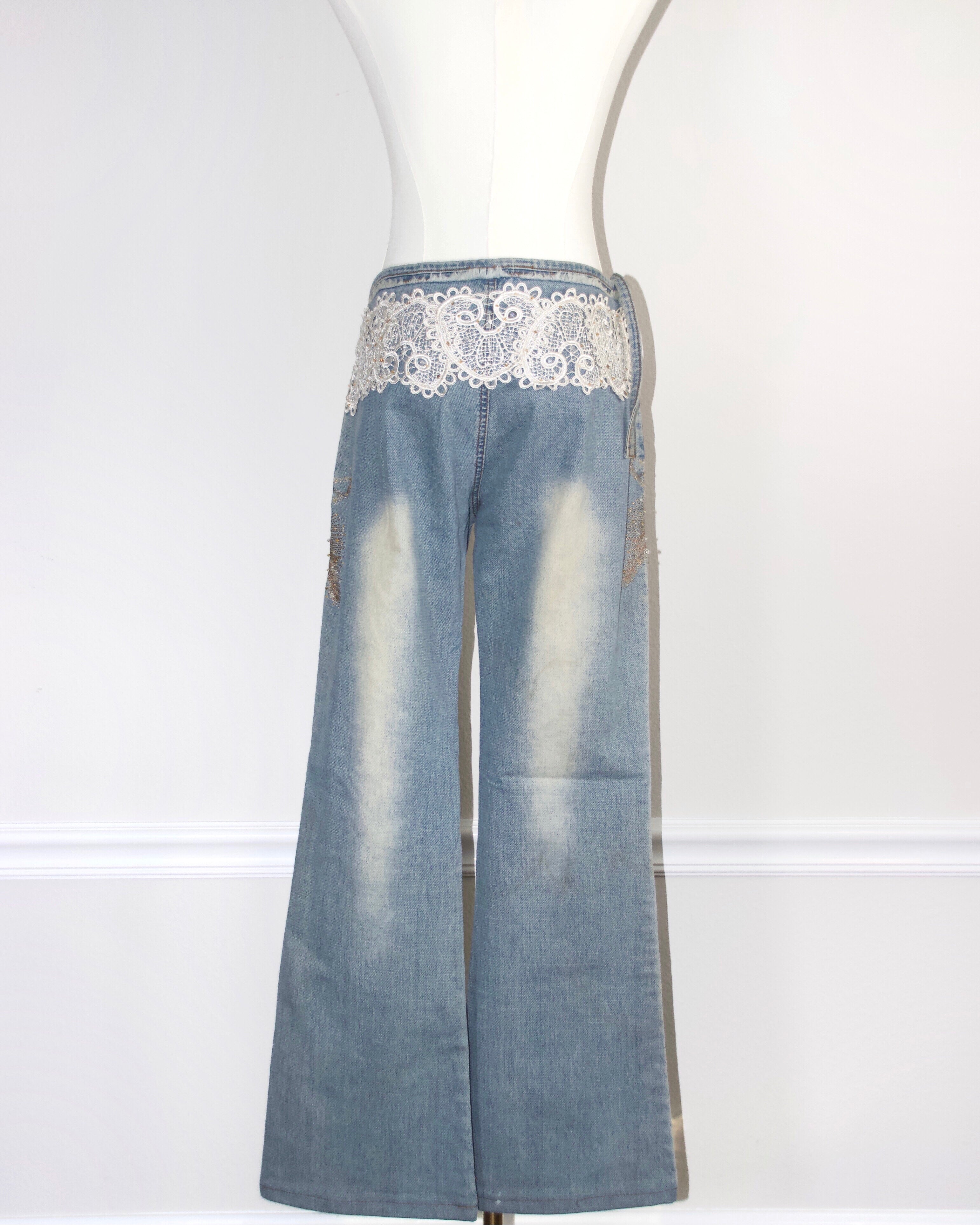 Crochet Beaded Denim Jeans (M)