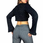 Y2K Shimmer Knit Bell Sleeve Bolero (L)