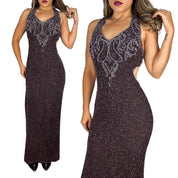 90s Beaded Silk Cutout Gown (S)