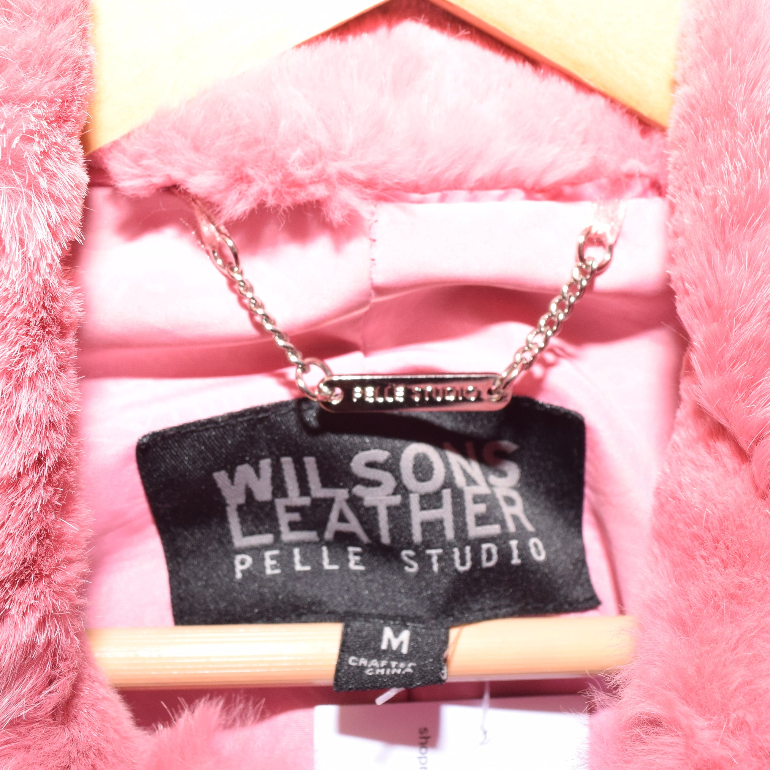 Pink Genuine Rabbit Fur Wilson’s Leather Jacket (M)