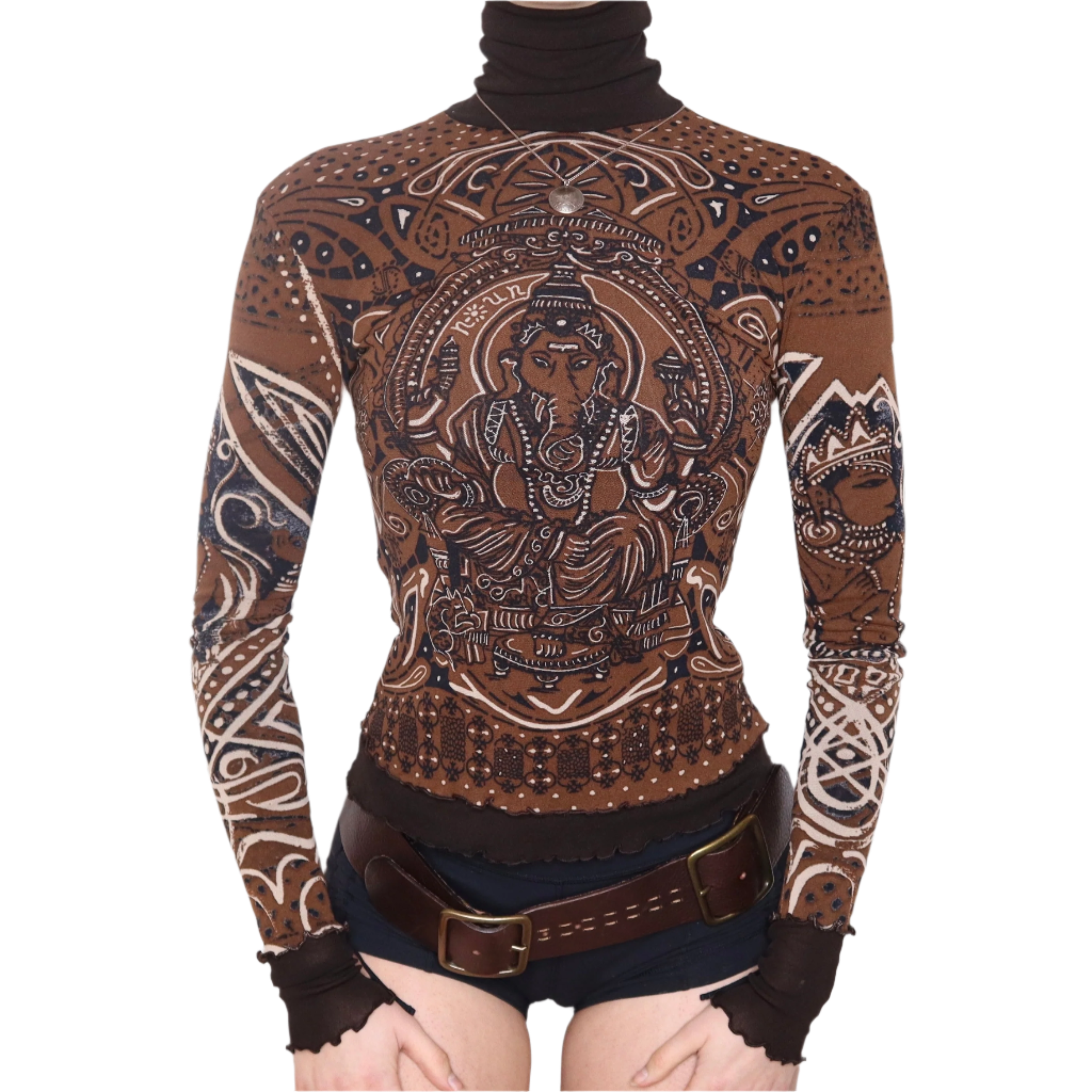 Y2K French Graphic Mesh Long Sleeve Top (S)