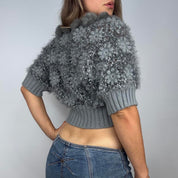 Early 2000s Fur Trim Crochet Cardigan (M)
