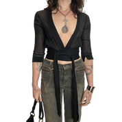 Vintage Black Sheer Wrap Cardigan (S)