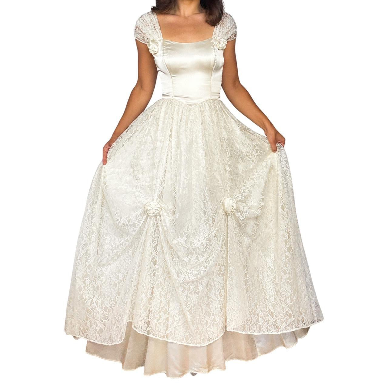 vintage gunne sax wedding dress Jessica McClintock Prom cream Satin Floral Lace Vintage Gunne Sax Wedding Gown