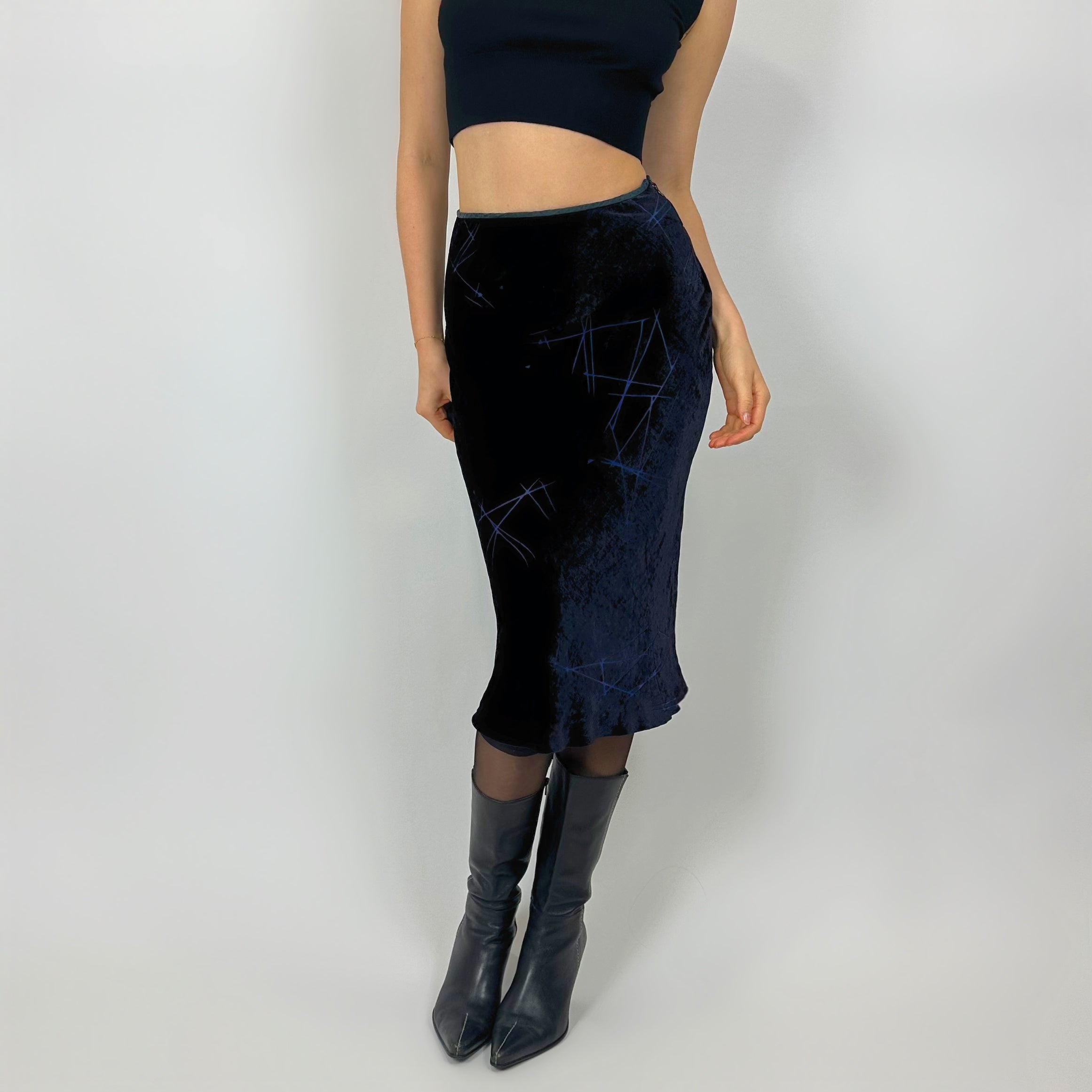 Vintage Deep Blue Velvet Midi Skirt (xs)