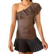 Y2K One Shouldered Ruffle Tank (XS/S)