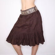 Y2K Brown Beaded Boho Midi Skirt (XS/S)