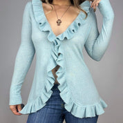 Baby Blue Cashmere Ruffle Cardigan (M/L)