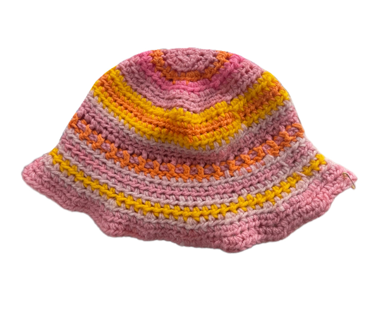 Hand Knit Bucket Hat in Sunset Pink & Orange, Handmade with Love!