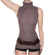 Y2K Long Brown Sleeveless Turtleneck (S)