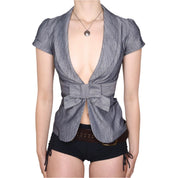 Y2K Grey Bow Short Sleeve Blazer (XS)