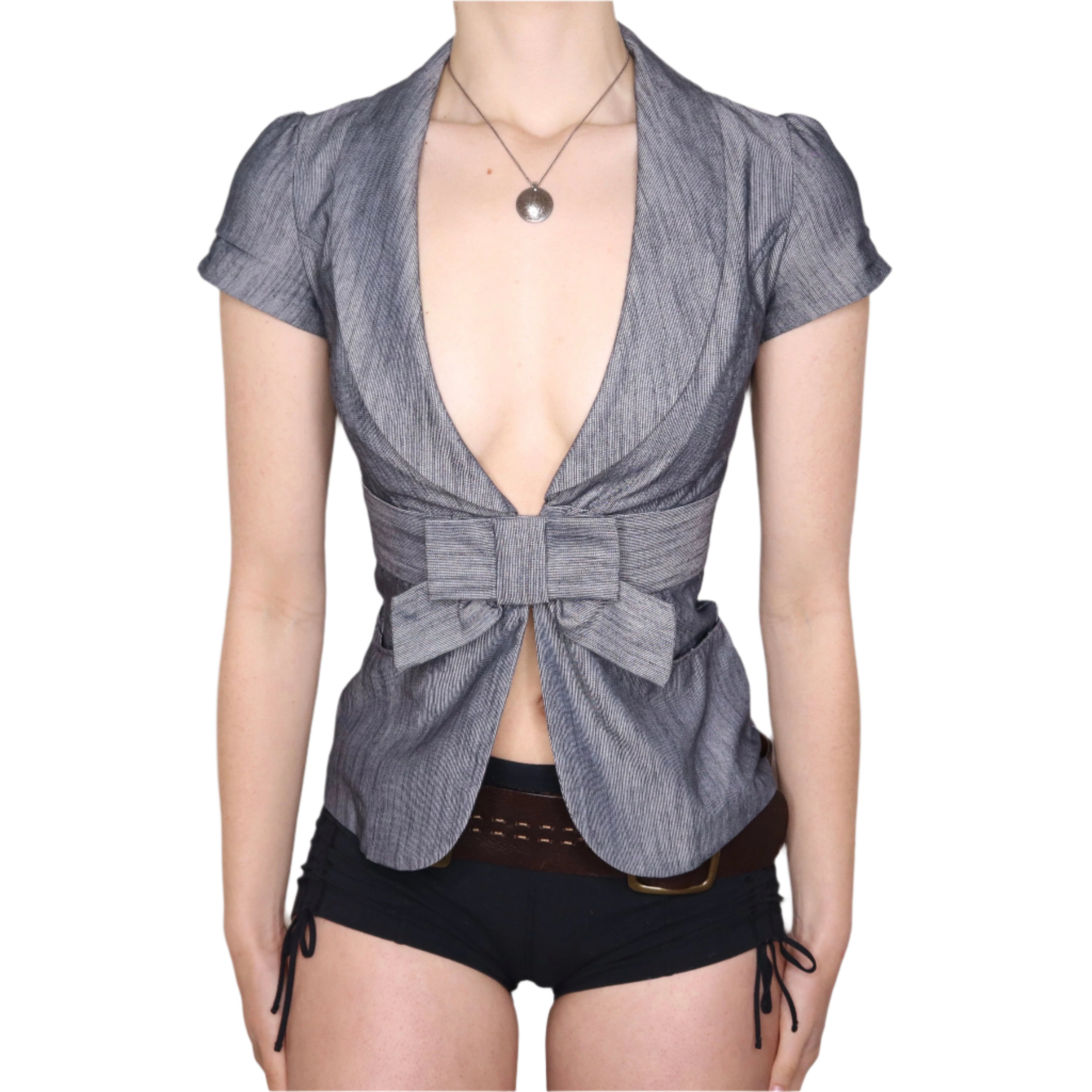 Y2K Grey Bow Short Sleeve Blazer (XS)