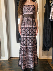 Black Pink Lace Maxi Dress (S)