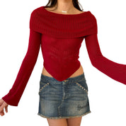 Y2K Crimson Off Shoulder Knit (XS)