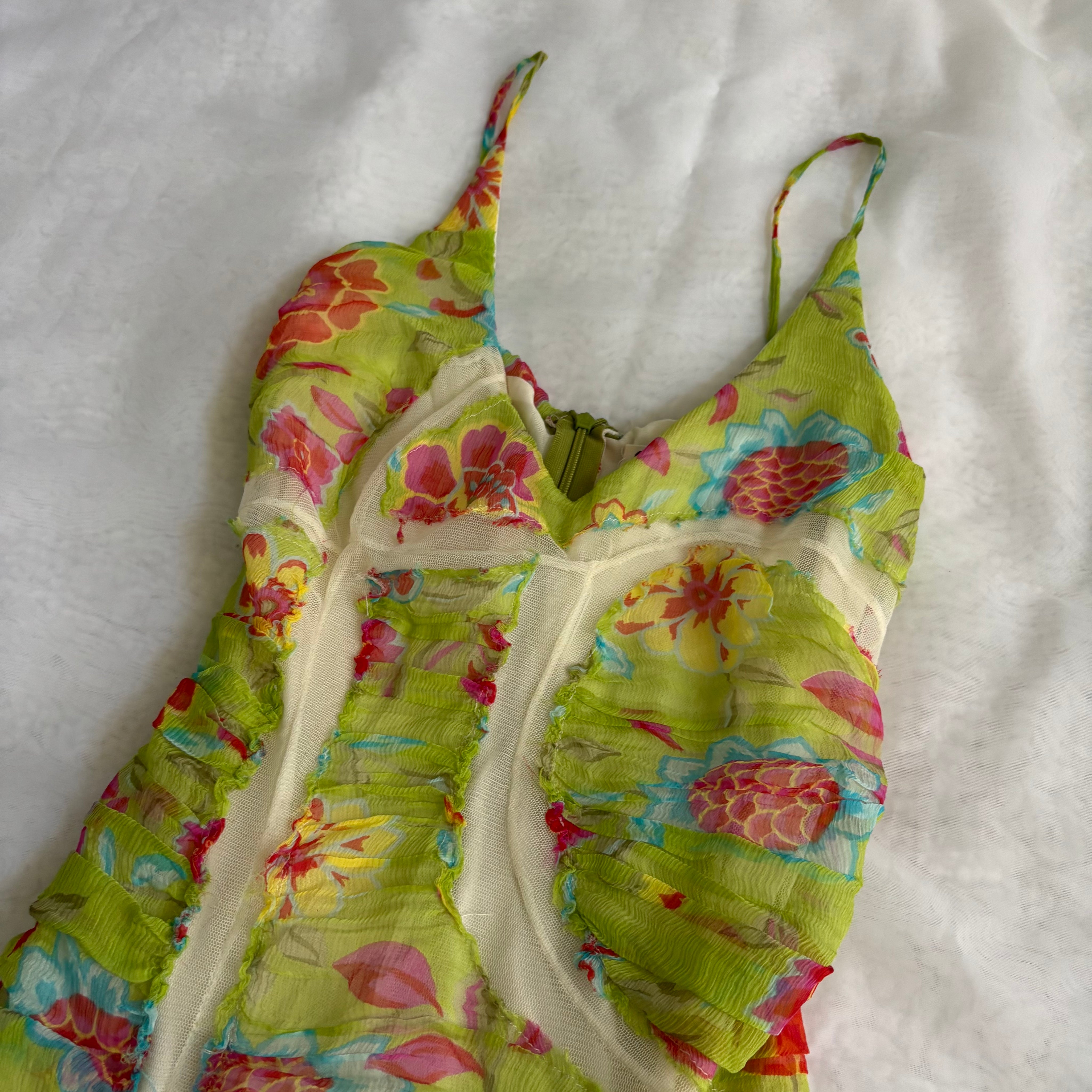 Italian Silk Floral Patchwork Dress (XS/S)