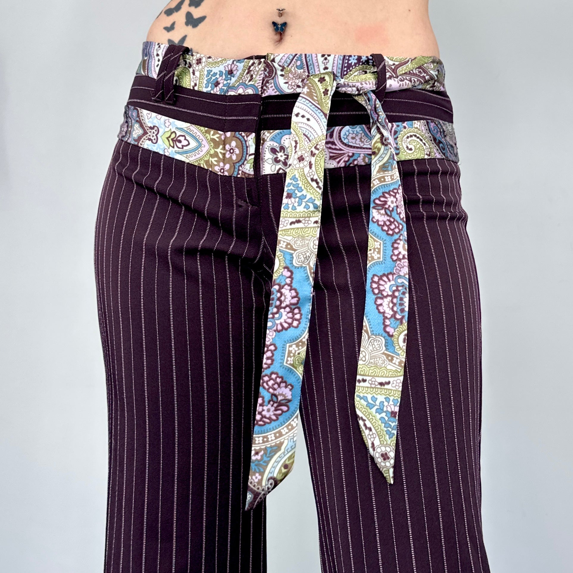 Y2K Plum Pinstripe Trousers (XS/S)