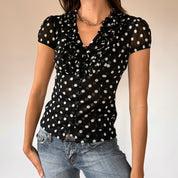 2000s Mesh Polka Dot Blouse (XS)