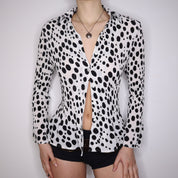 Y2K Polka Dot Pleated Blouse (S/M)