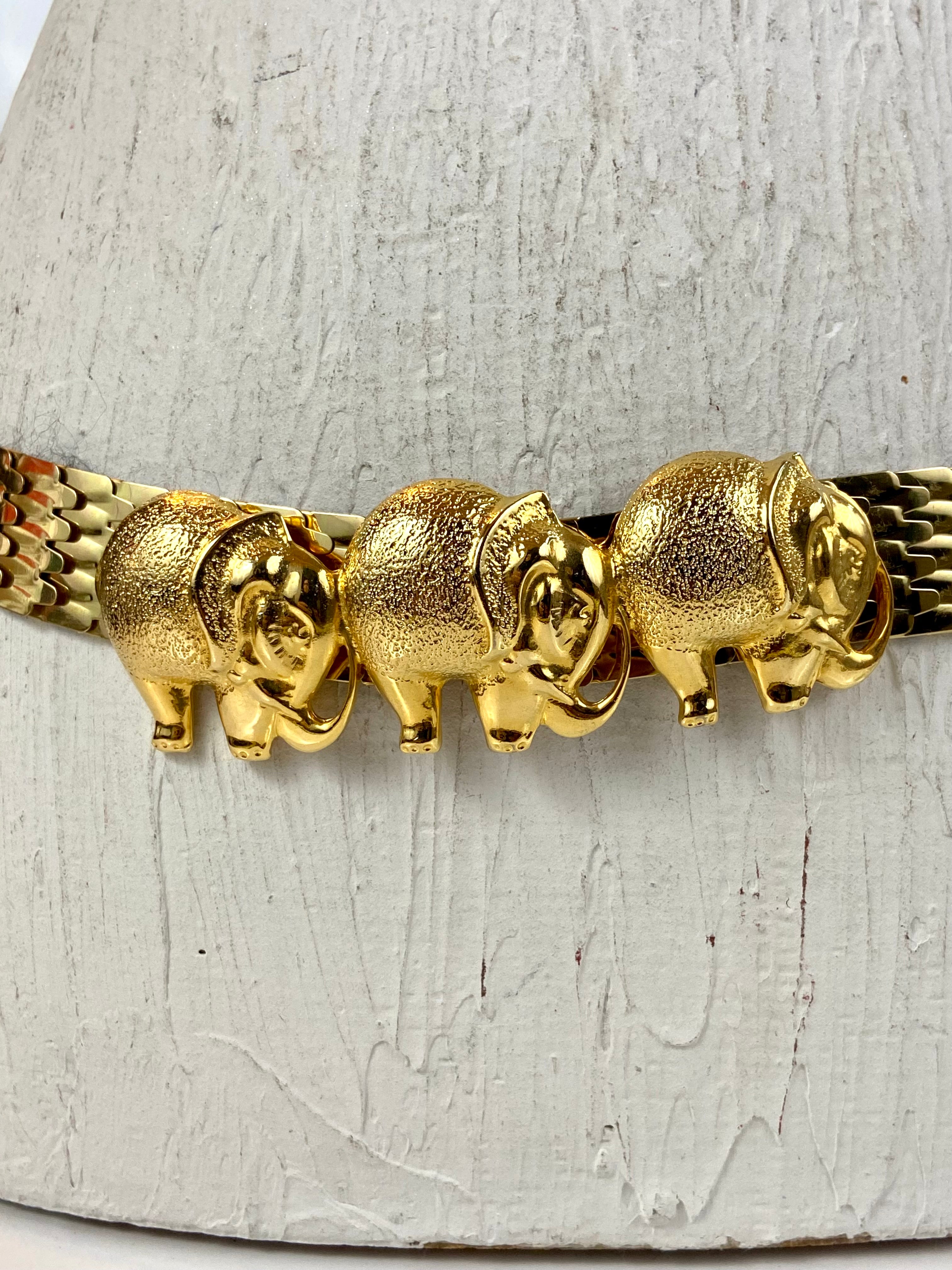 Vintage stretchy gold elephant belt