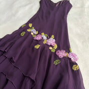 Vintage Silk Embroidered Floral Dress (M)