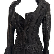 Vintage black ruffle button up blouse S/M)