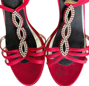 Red Satin Heels With Rhinestones (8.5)