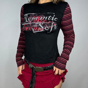 Euro Y2K “Romantic Dream” Striped Sleeve Graphic Tee (L)