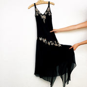 Black Silk Beaded Midi Dress (S/M)