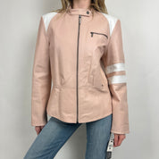 Vintage Pink Leather Moto Jacket (L)