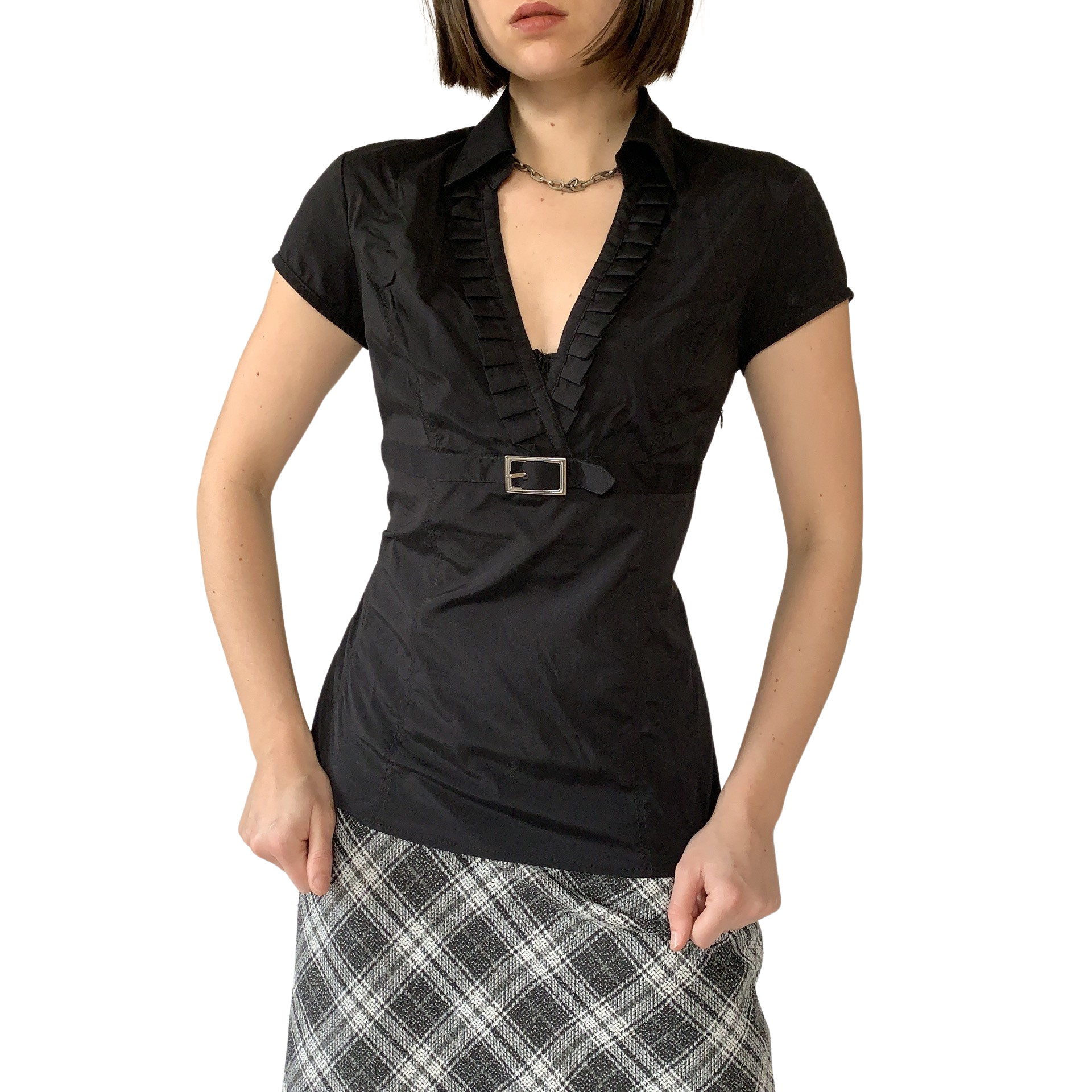 Y2K Noir Buckle Blouse (M)