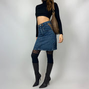 Vintage 90's Leather & Denim Midi Skirt (S)