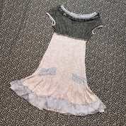 2000s French Knit Neutral Color Block Mini Dress (S/M)