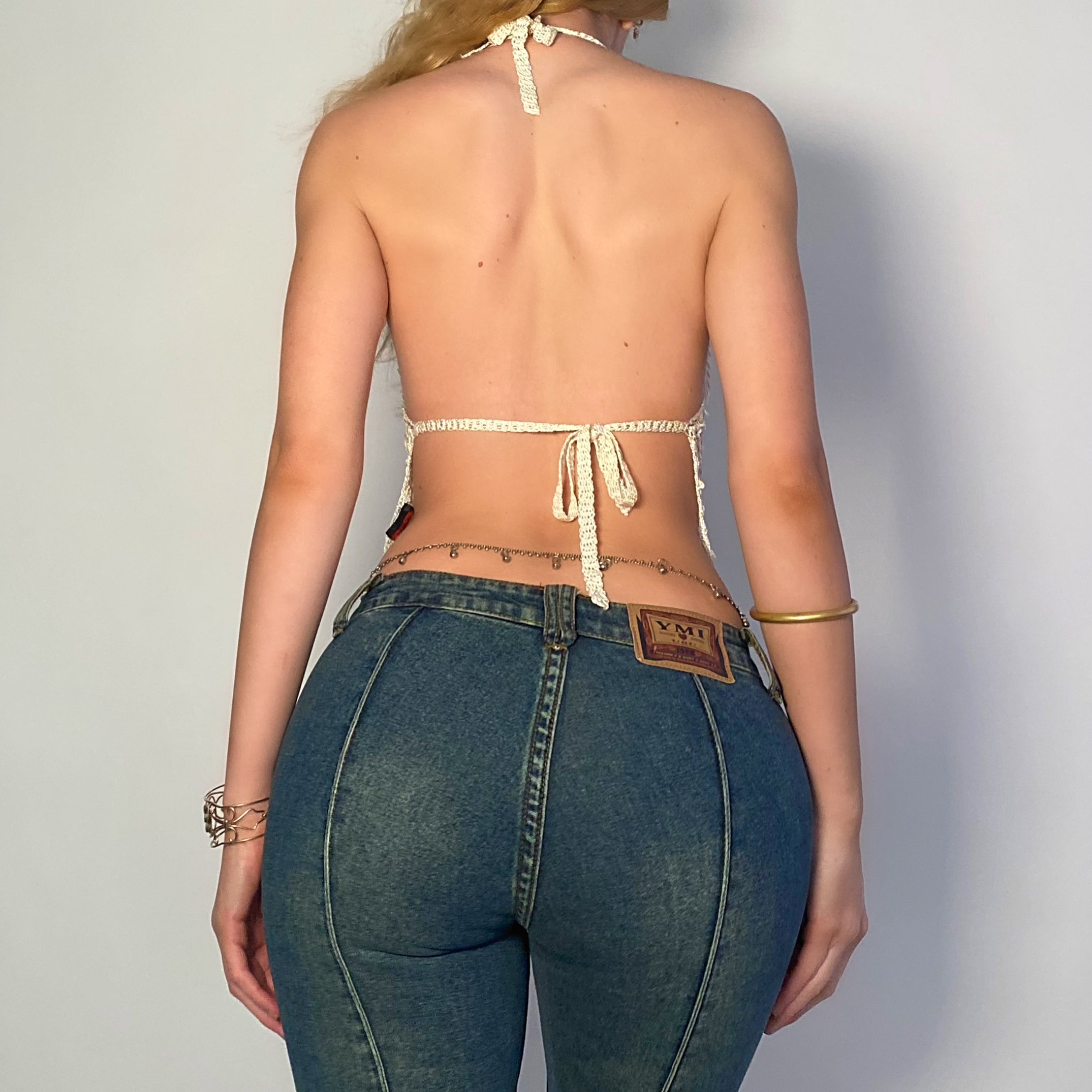 Vintage 90’s ivory sequin halter - small