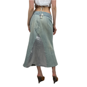 2000s Low Rise Slitted Denim Maxi Skirt (S)