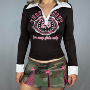 Vintage Flirty Varsity Graphic Polo Long Sleeve (S)