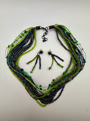Green Iridescent Beaded Necklace Set