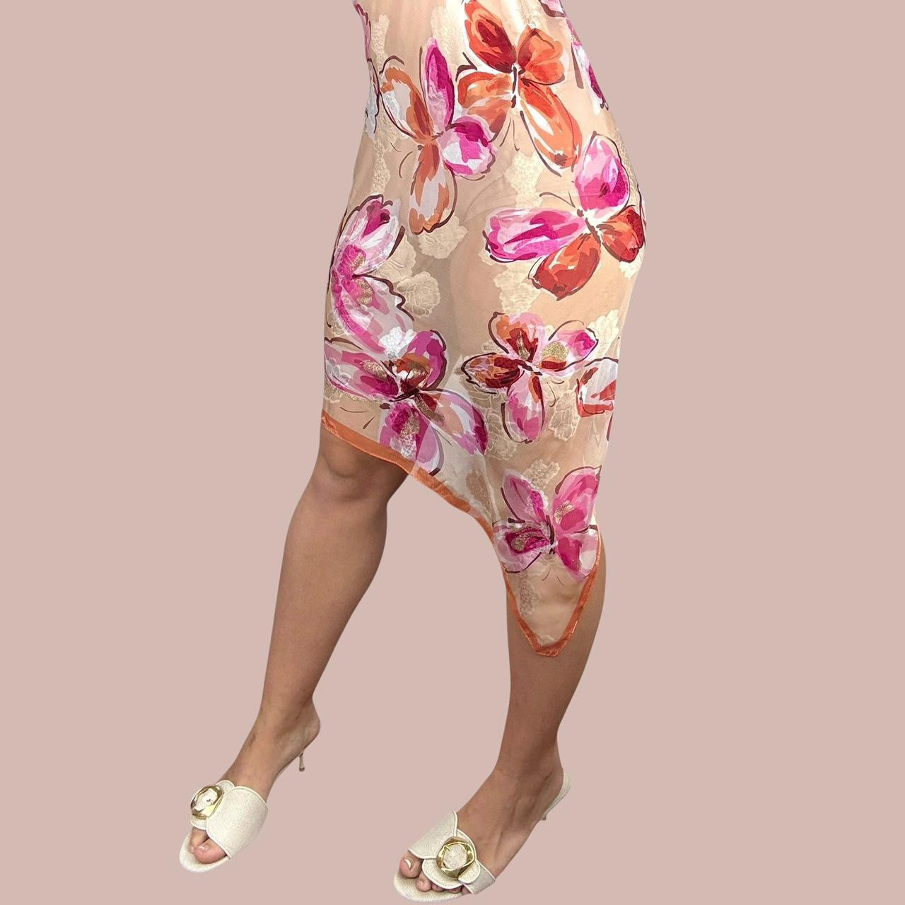 Sheer Silk Butterfly Midi Dress (S)