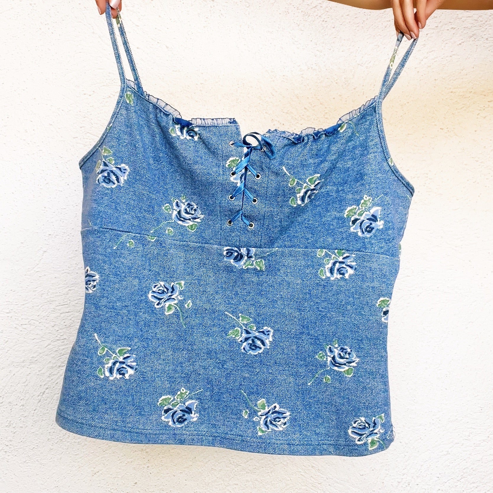90s Lace Up Floral Top