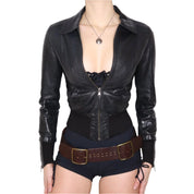 Y2K Sexy Black Leather Moto Jacket (XS)