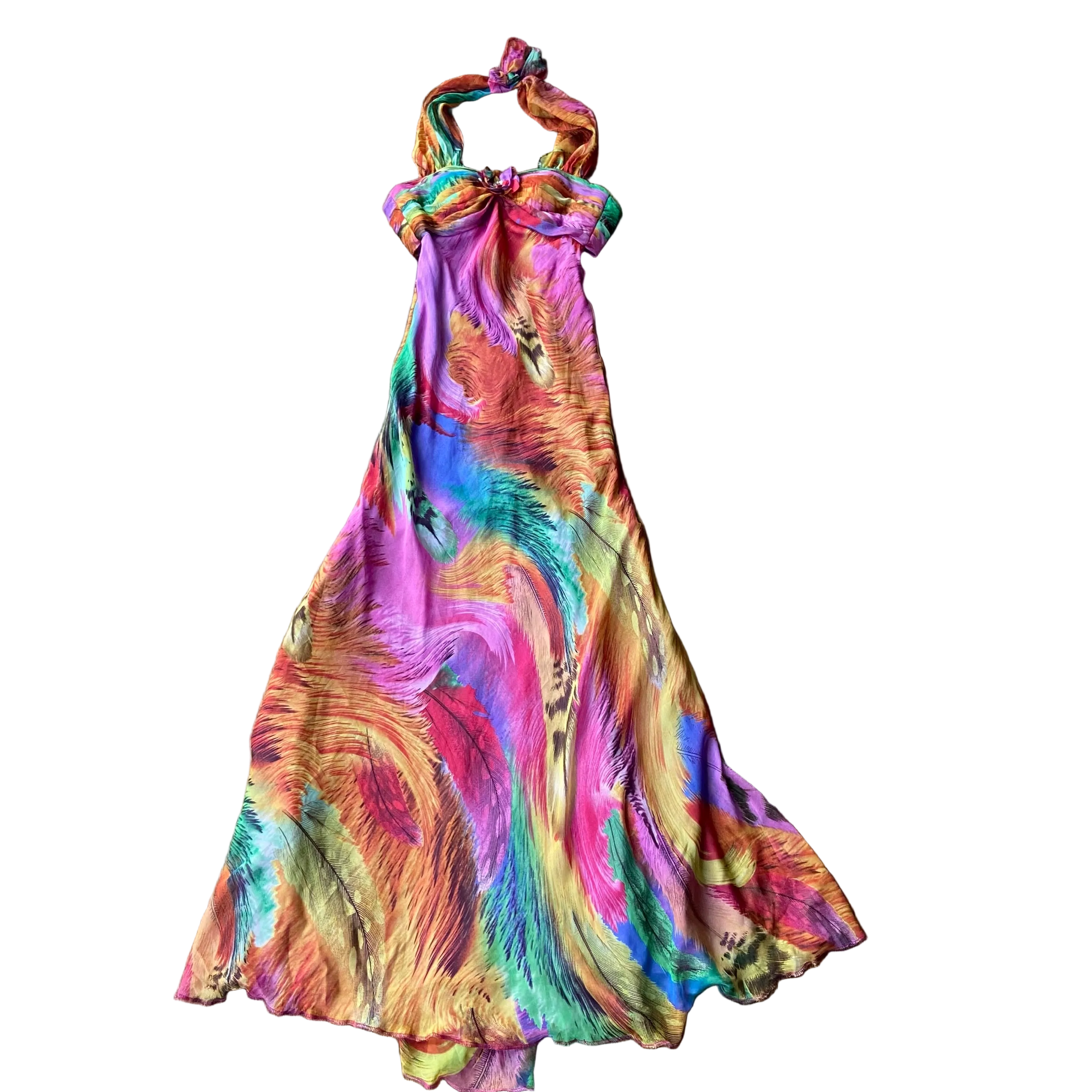 Custom Silk Halter Maxi Dress (M)