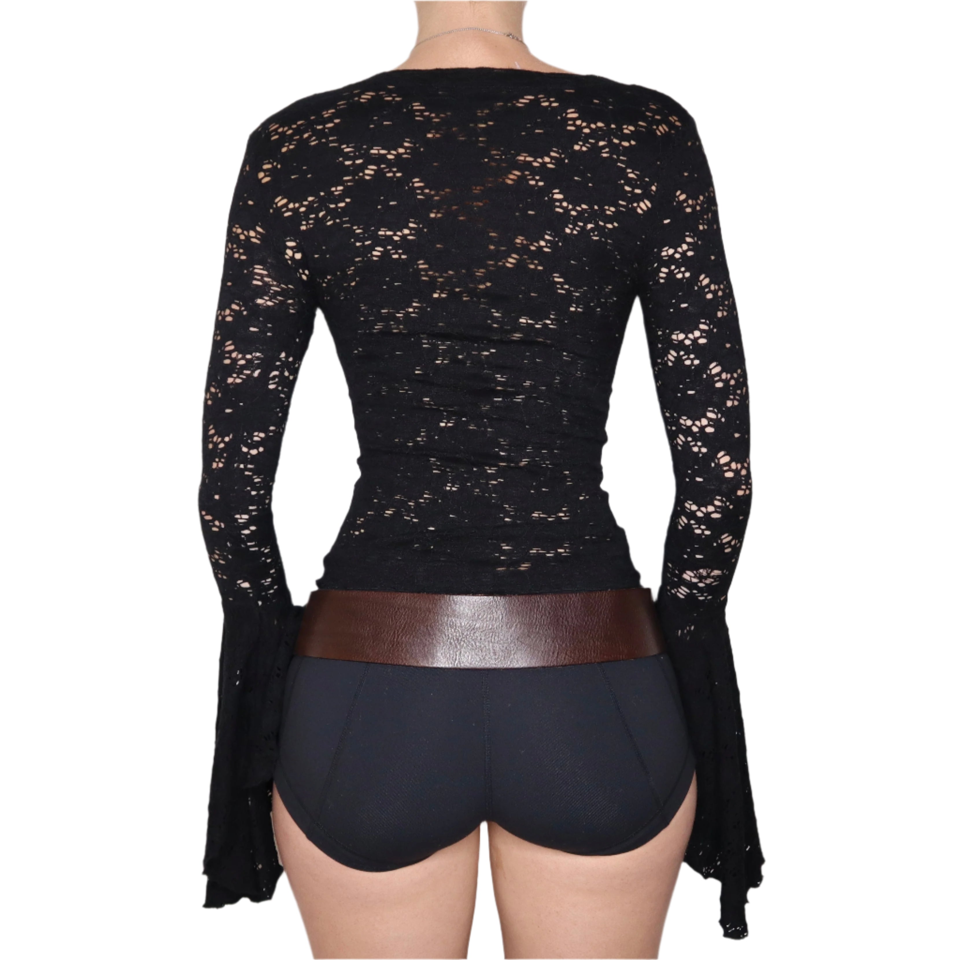 90s Black Lace Bell Sleeve Blouse (XS)