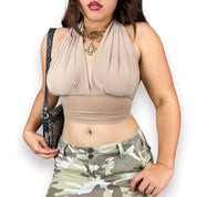 2000s Slinky Halter Crop Top (S)