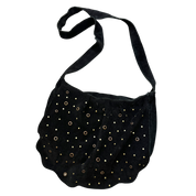 Vintage Eyelet Boho Chic Black Suede Shoulder Bag